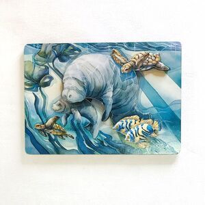 Bergsma Galleries Vintage 3D Refrigerator Magnet Manatees Cow Calf Sea Turtles